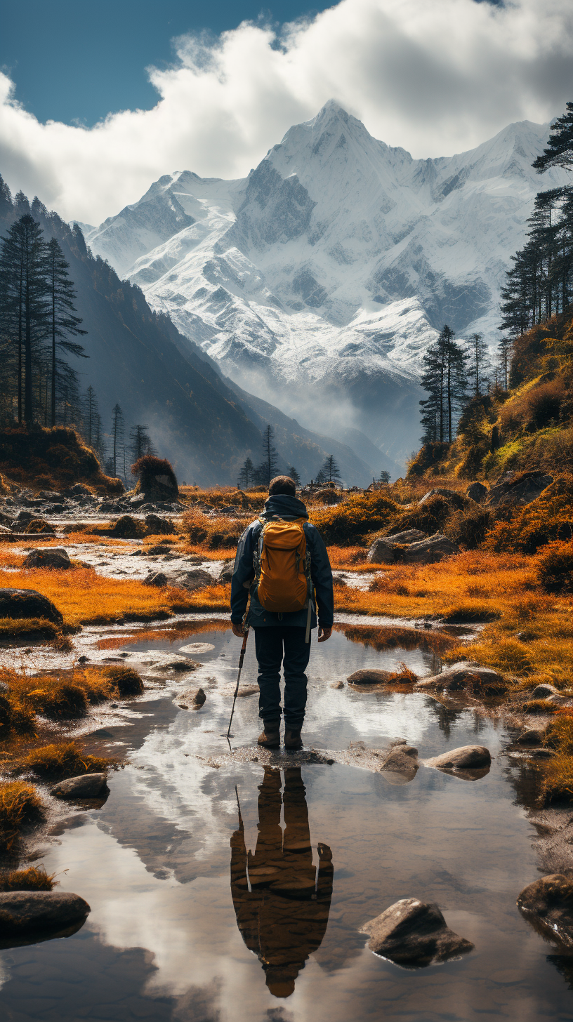 Stunning landscape with mountain lake reflecting towering peaks.