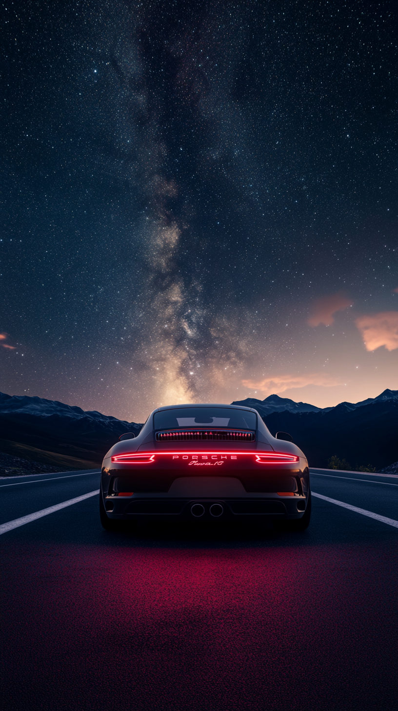 Stunning rear view image of porsche 911 at night.