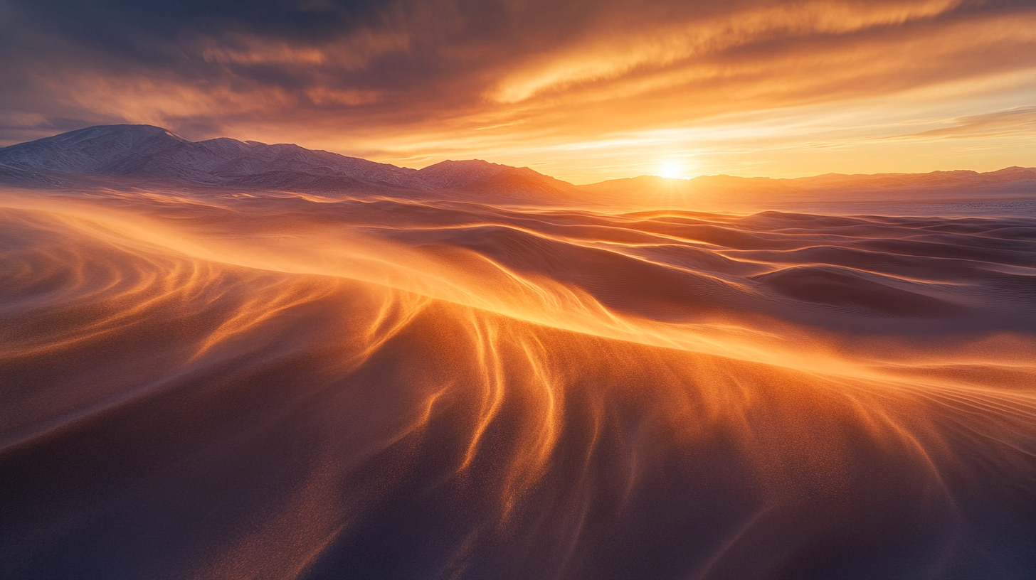 Stunning sunset across sand dunes, Ansel Adams style photo.