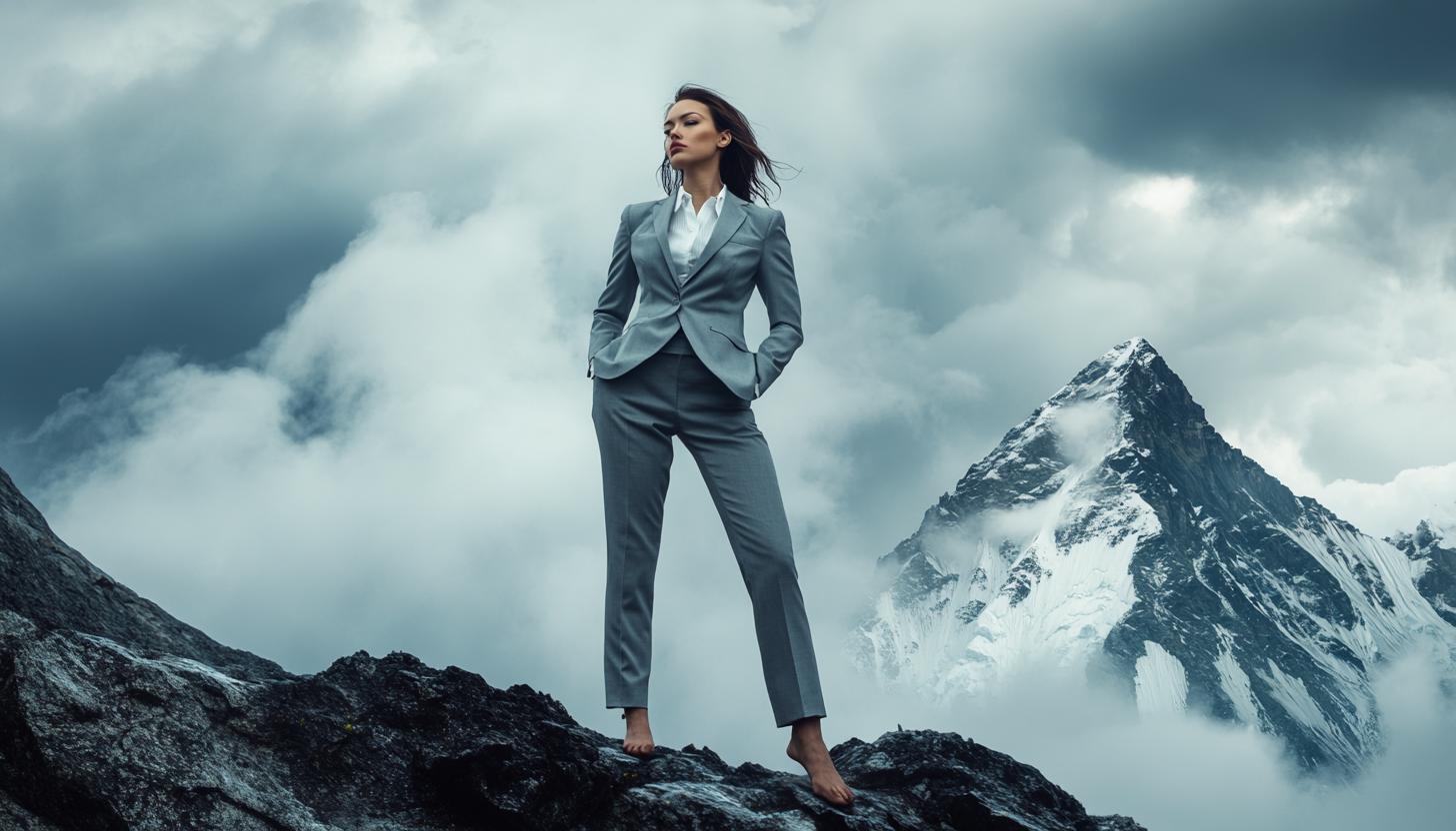 Stylish Lawyer on Everest in Stormy Weather