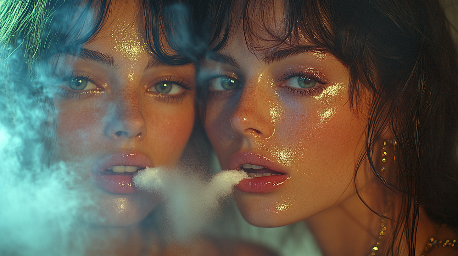 Stylish Nightclub Female Models Sniffing White Powder Editorial