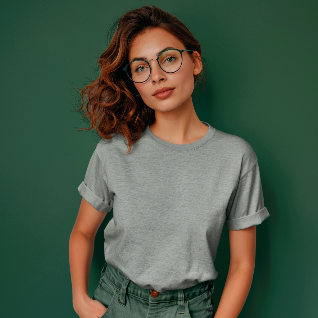 Stylish Woman in Bella Canvas 3001 Mockup T-Shirt