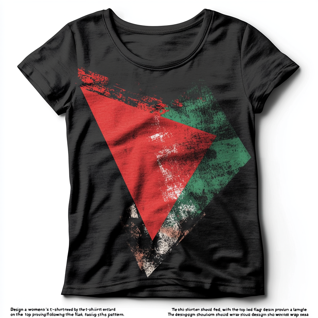 Stylish women's t-shirt with red, green, black flag design.