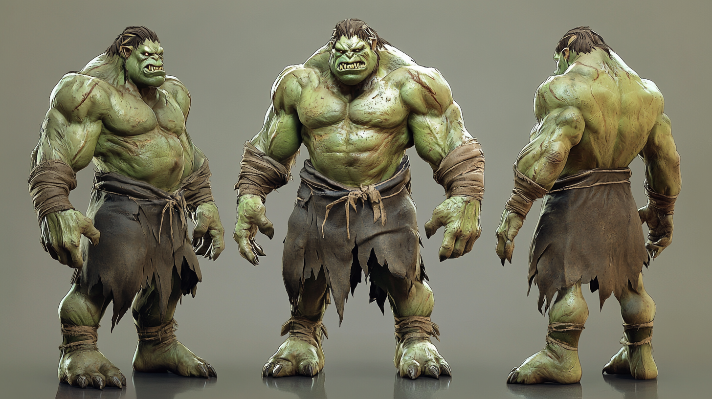 Stylized 3D brute ogre, angry eyes and scary.