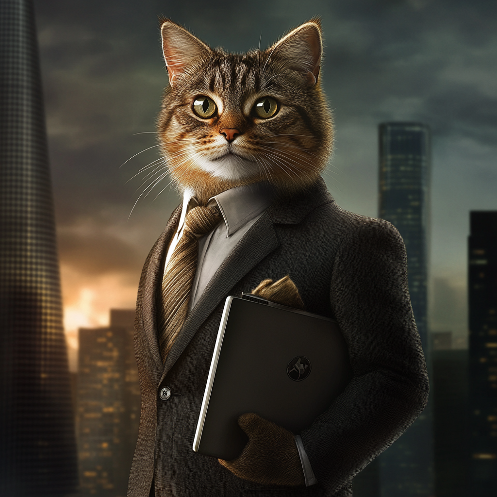 Suave Cat CEO Laptop Style City Office