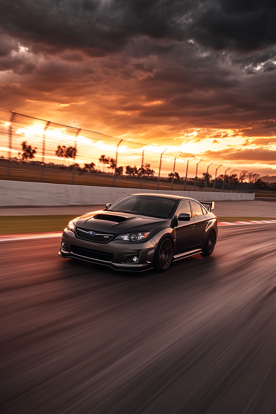 Subaru Impreza Hatchback racing on track, captured in 8k.