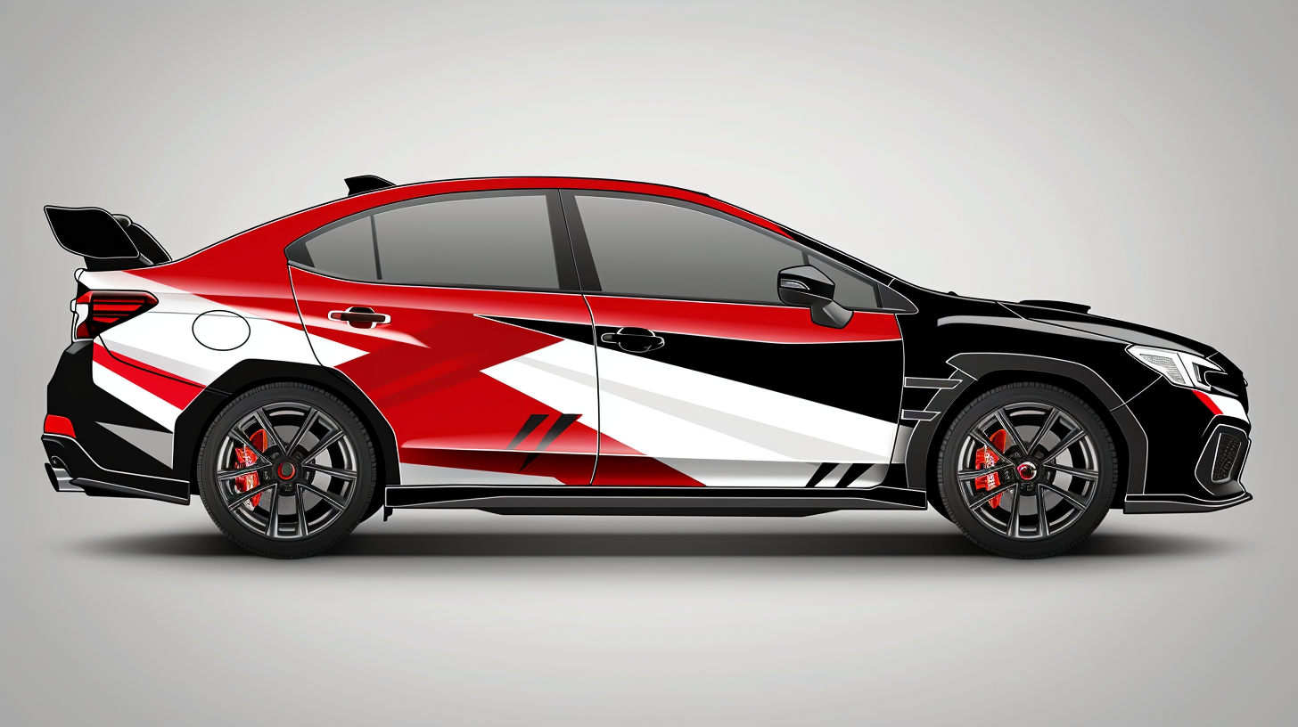 Subaru WRX TR wrap design with vector graphics.