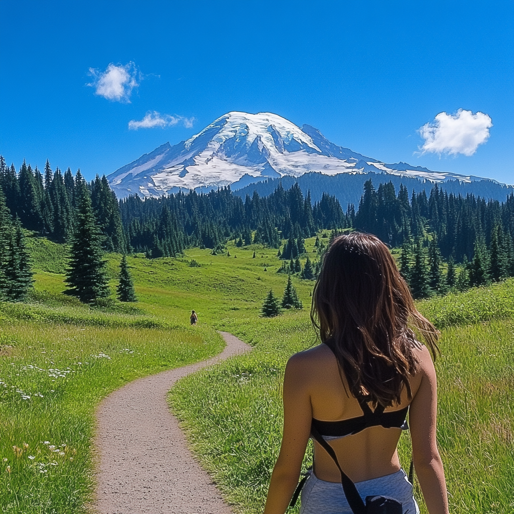 Summer Hiking Mt Rainier Watercolor Painting Animation