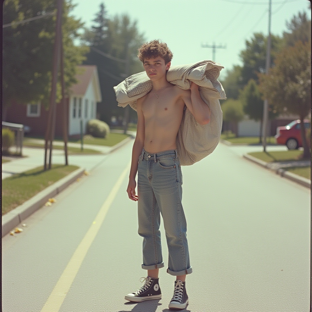 Summer Newspaper Delivery Boy in 1980s Suburb