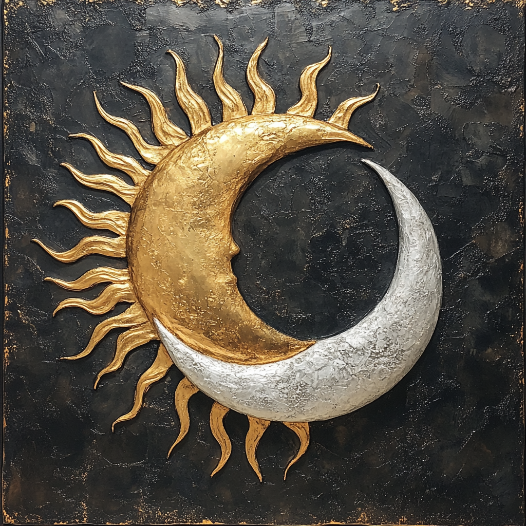 Sun and Moon Eclipse Relief in Gold and Silver