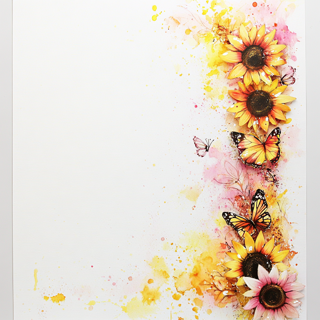 Sunflower and Butterfly Border on Stationery Sheets