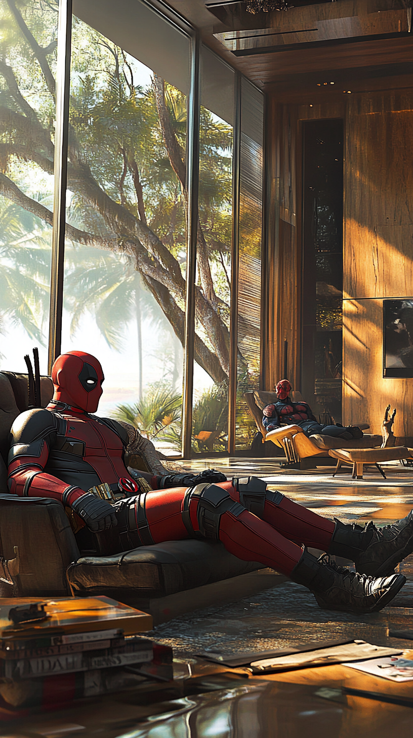 Sunset Luxury Living Room with Deadpool & Wolverine