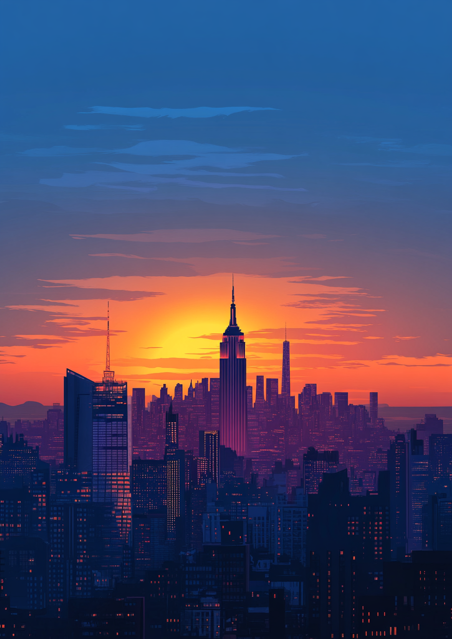 Sunset in New York Vector Art, Vibrant 4K