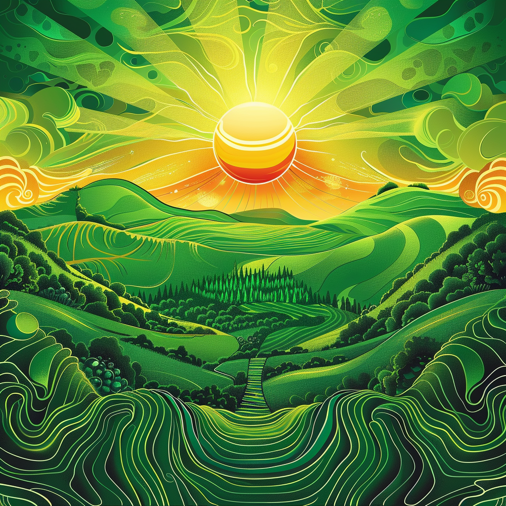 Sunset over green hills festival poster in Israel.