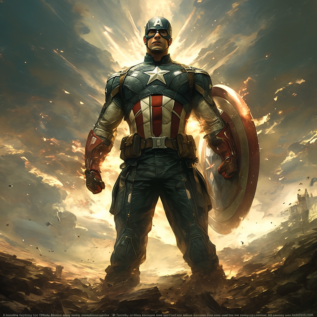 Superhero in Captain America suit with shield, ready for battle.