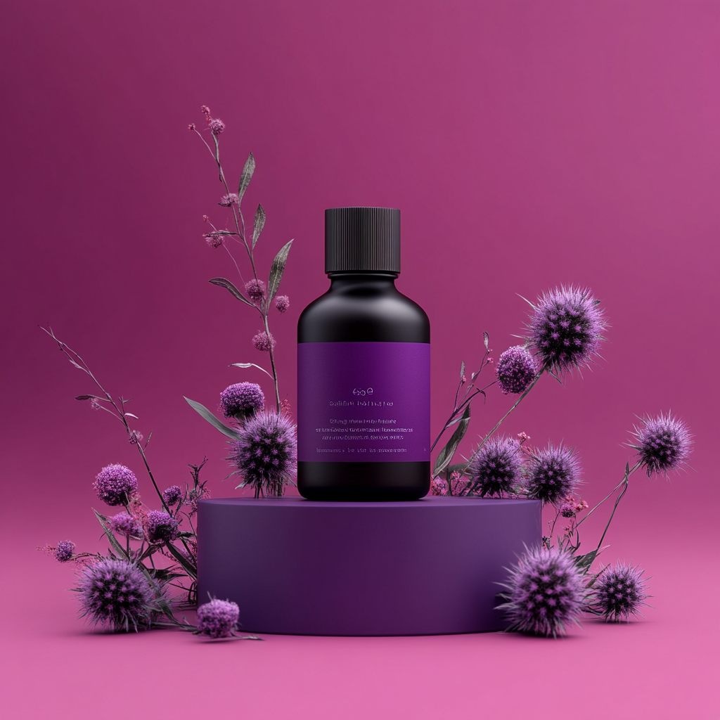 Supplement brand image with elegant purple design