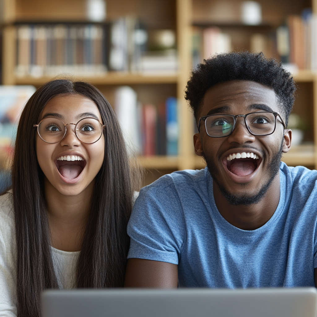 Surprised Caribbean students on Zoom call in class.