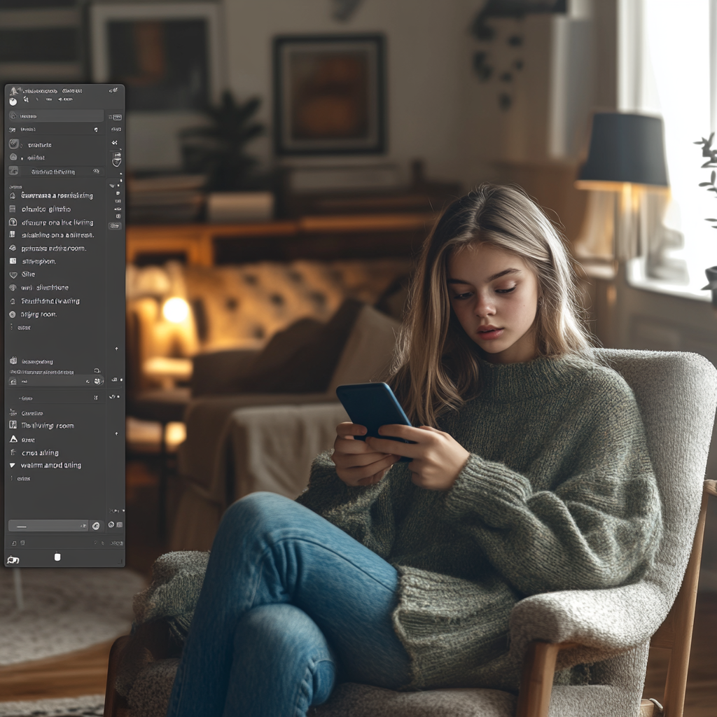 Surprised Teenage Girl Using Smartphone in Bright Living Room