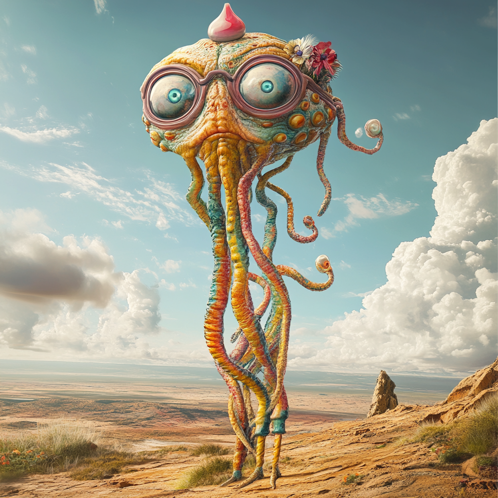 Surreal Alien Creature with Colored Tentacles Fantasy Sky