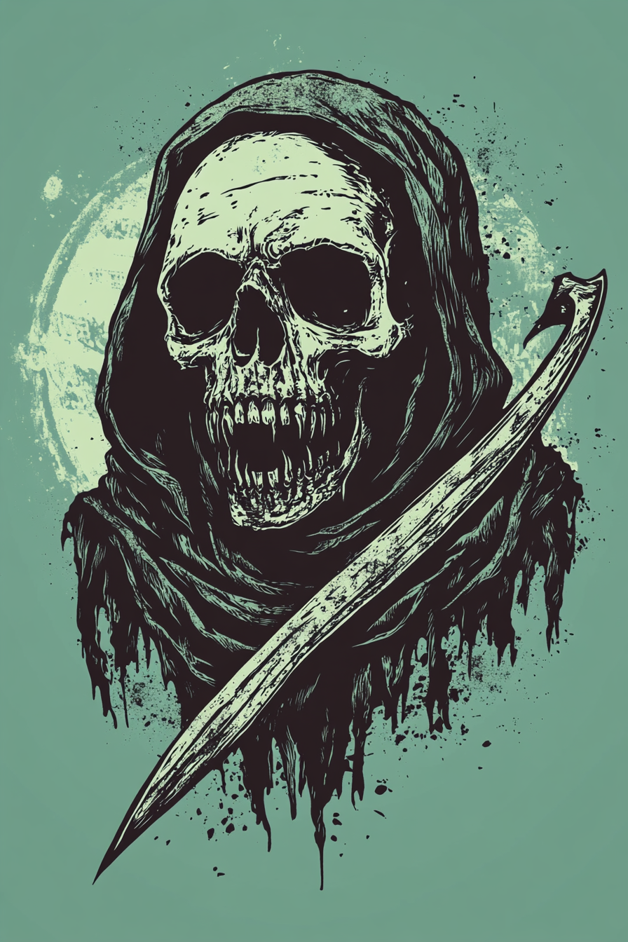 Californian reaper illustration on old t-shirt