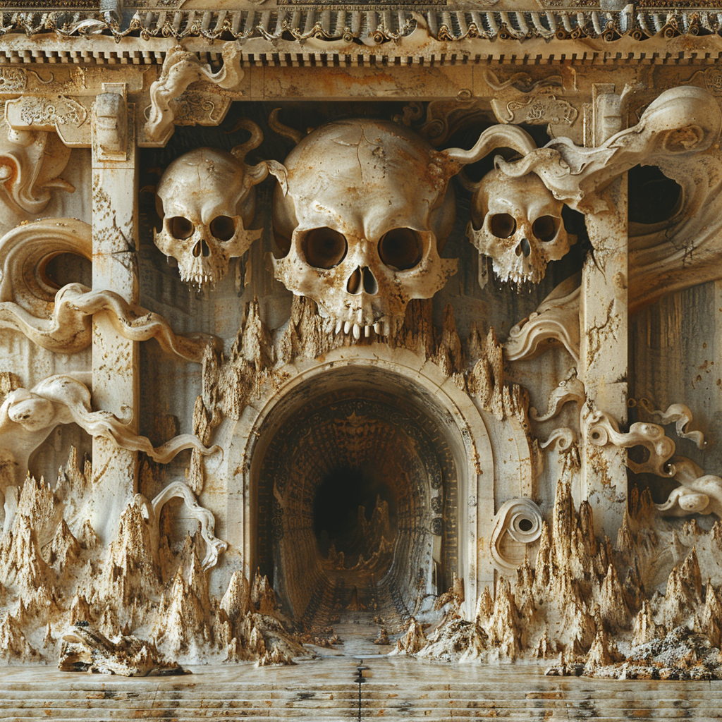 Surreal Door to Hell Artwork with Fierce Ghosts