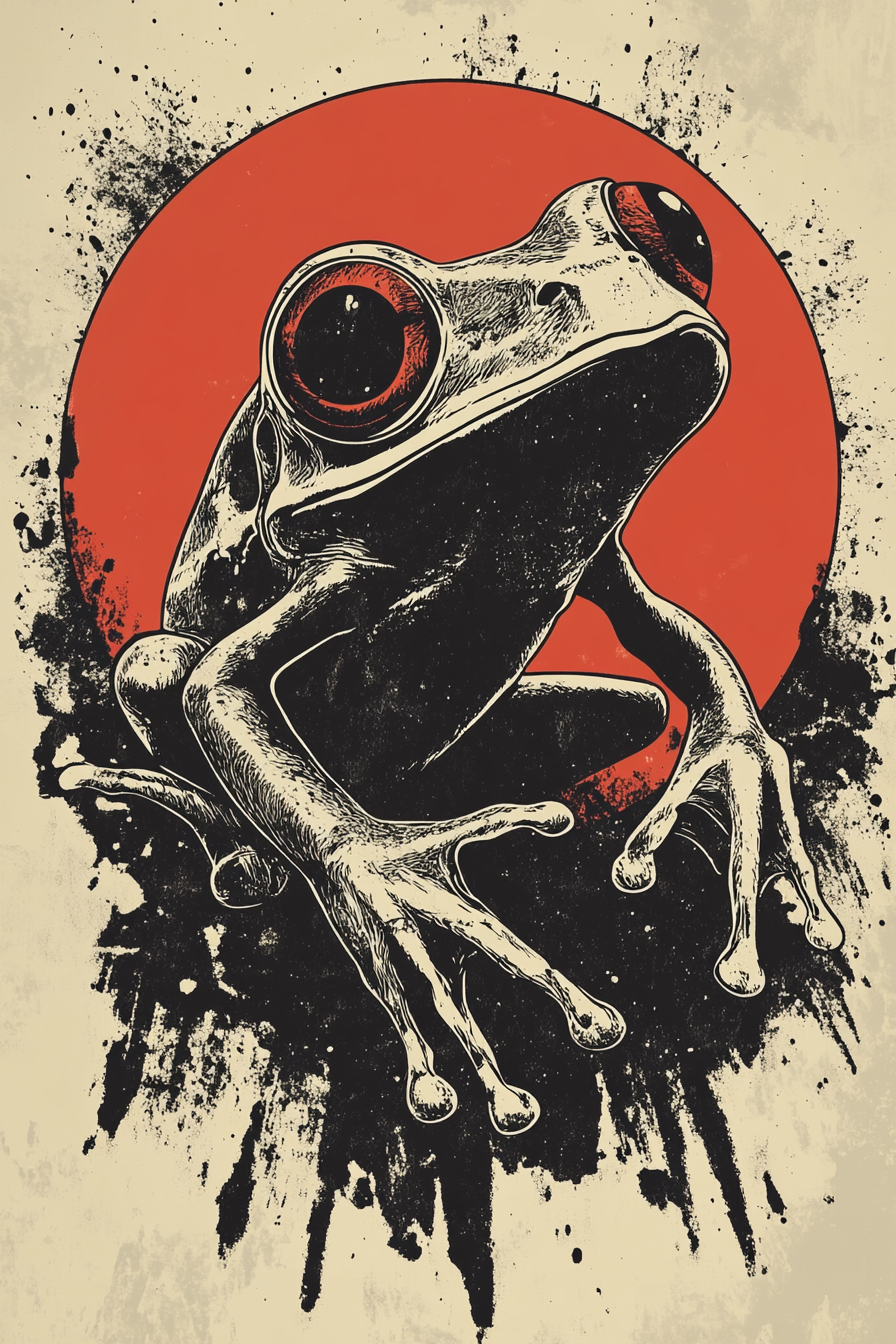 Surreal Mars Frog: Old Block Print T-shirt Design