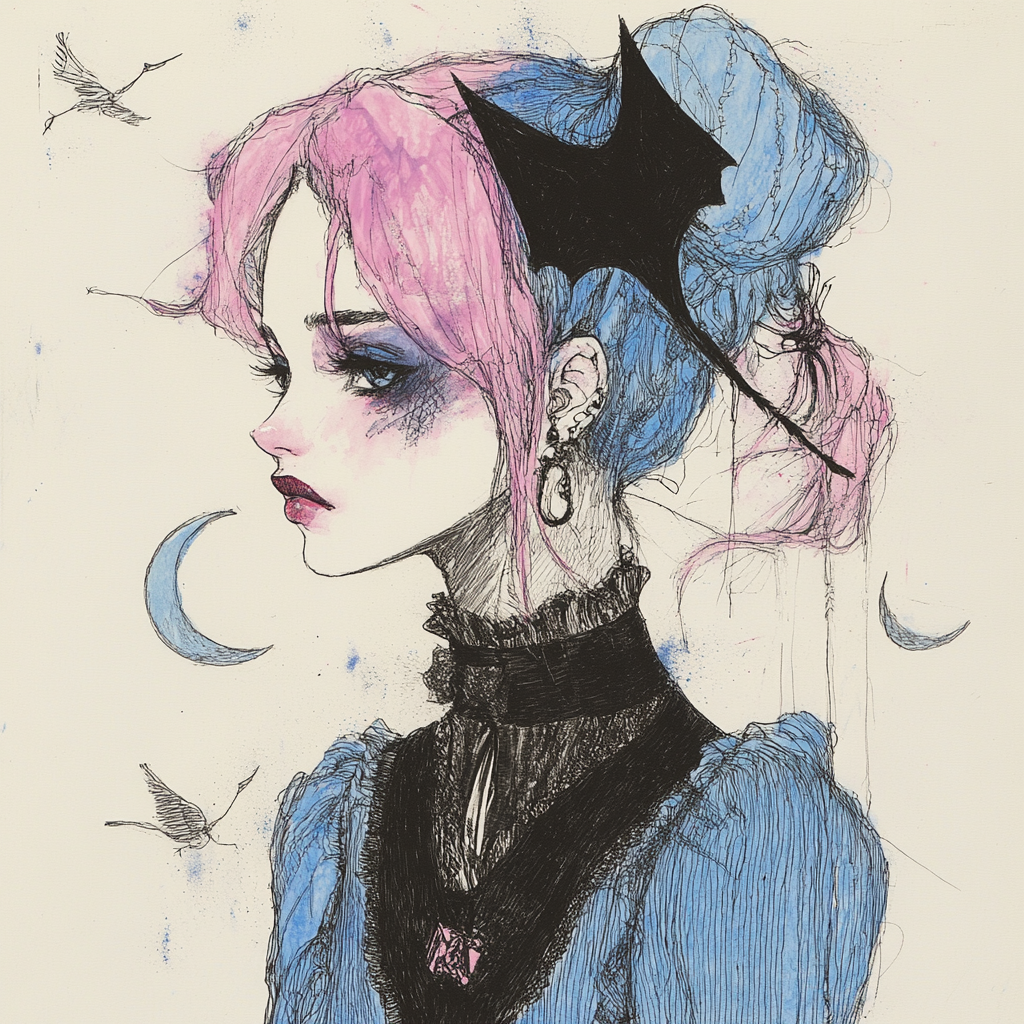 Surreal Pastel Goth Portrait Inspired by Edward Gorey