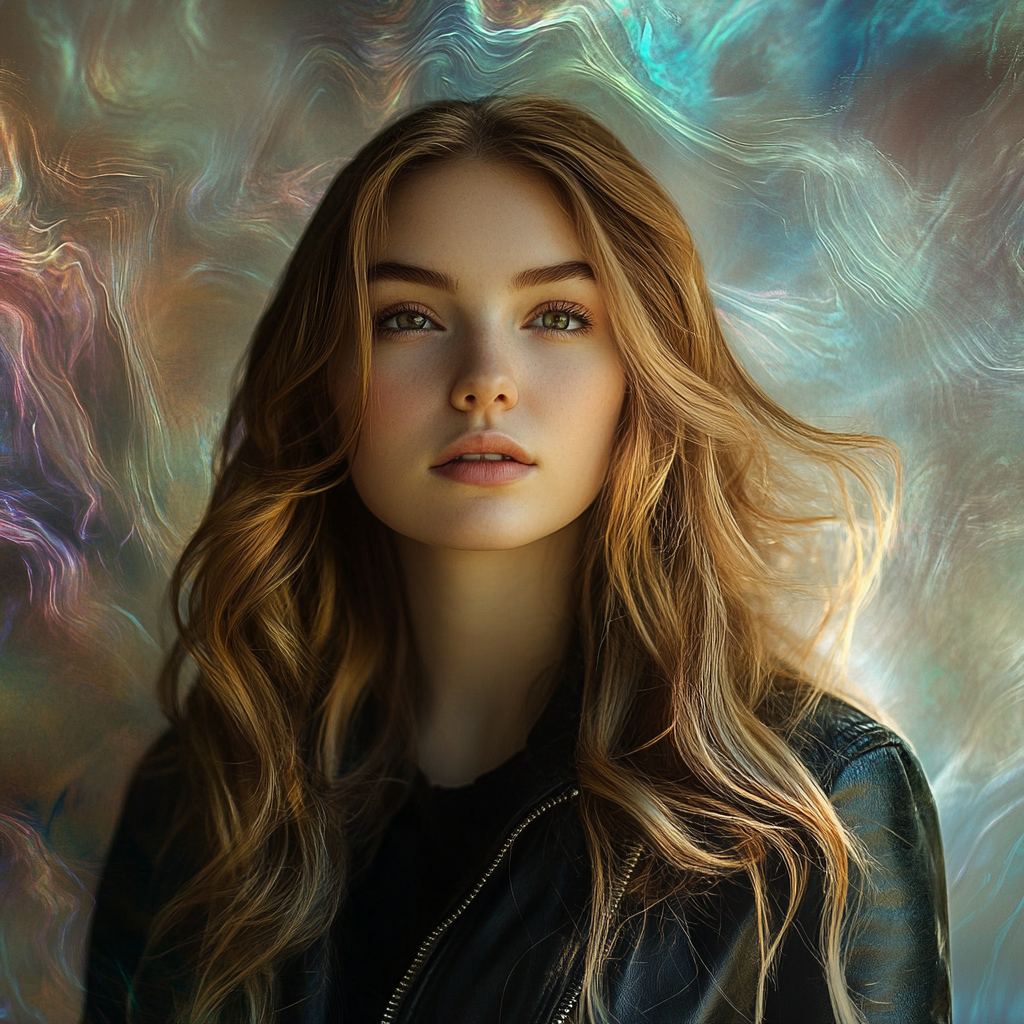 Surreal Portrait: Young Woman with Long Wavy Hair