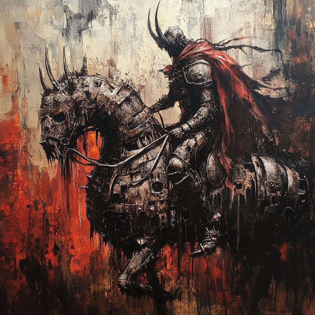 Surreal demonic knight riding terrifying demon horse