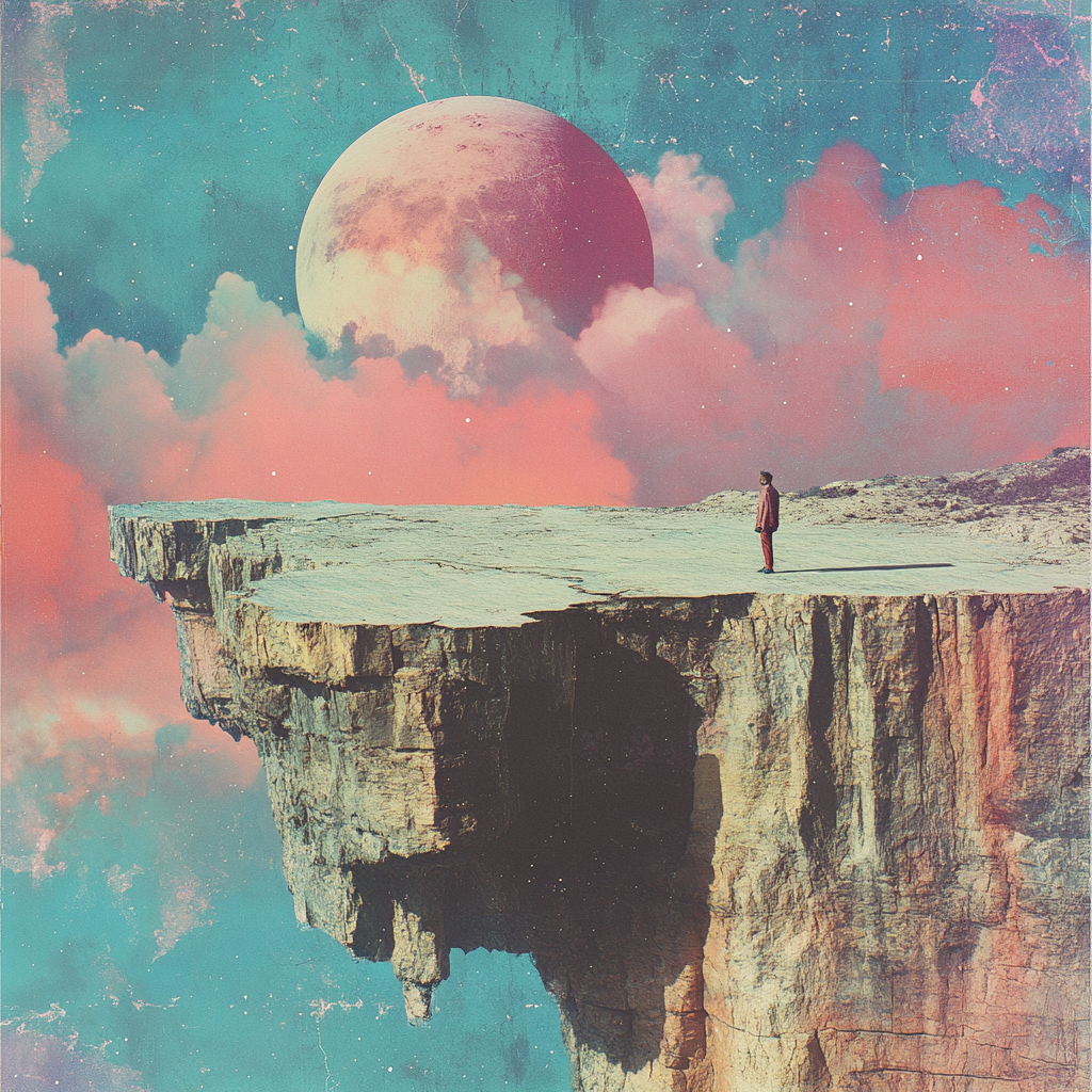 Surreal landscape album cover design with dream-like elements