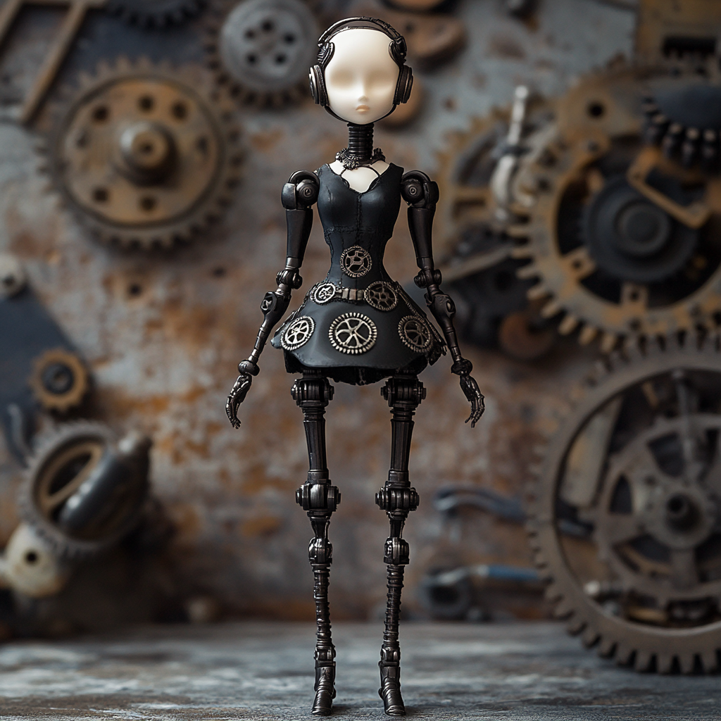 Surreal steampunk doll with mechanical elegance