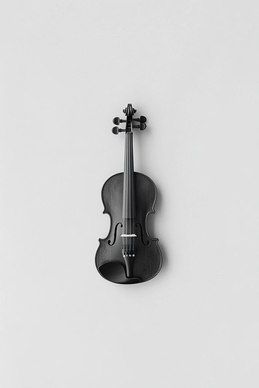 Symmetrical photograph of violin on white background