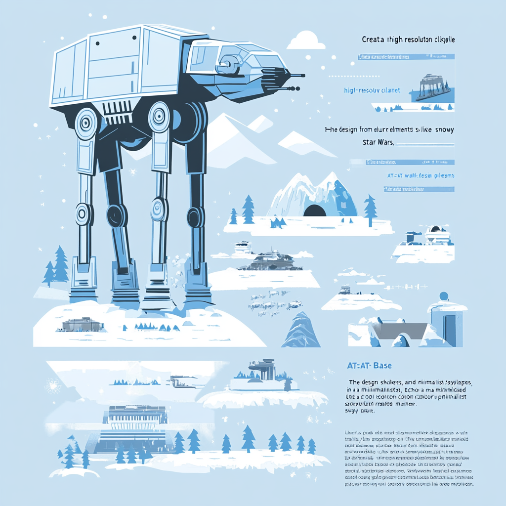 T-shirt graphic with snowy landscapes, AT-AT walkers, Echo Base.