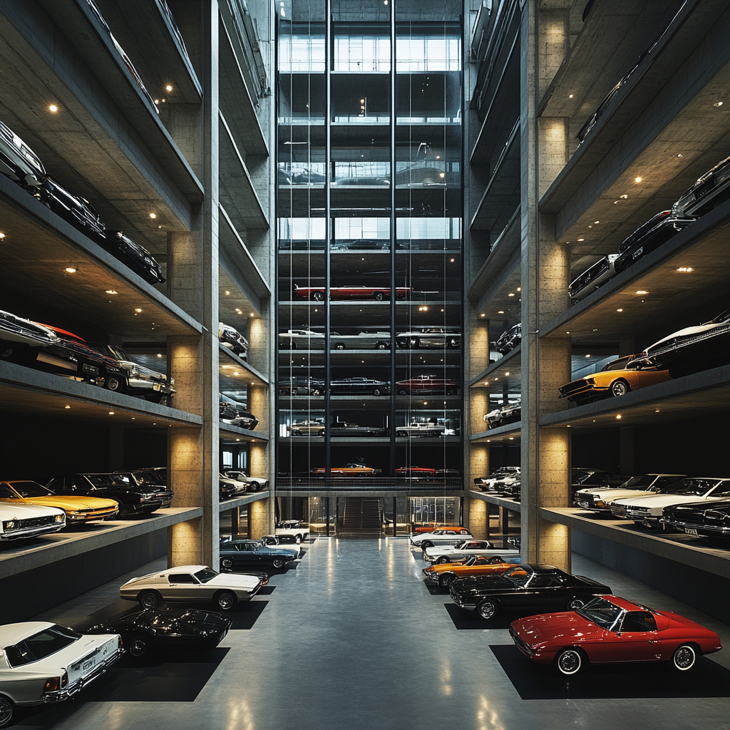 Tadao Ando-inspired Architecture with 1980s Japanese Cars Displayed