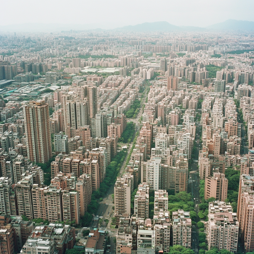 Taipei City has high-rise buildings and green areas.