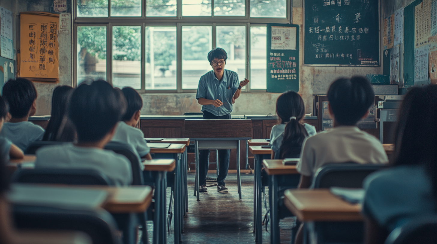 Taiwanese teacher reprimanding student in classroom photo