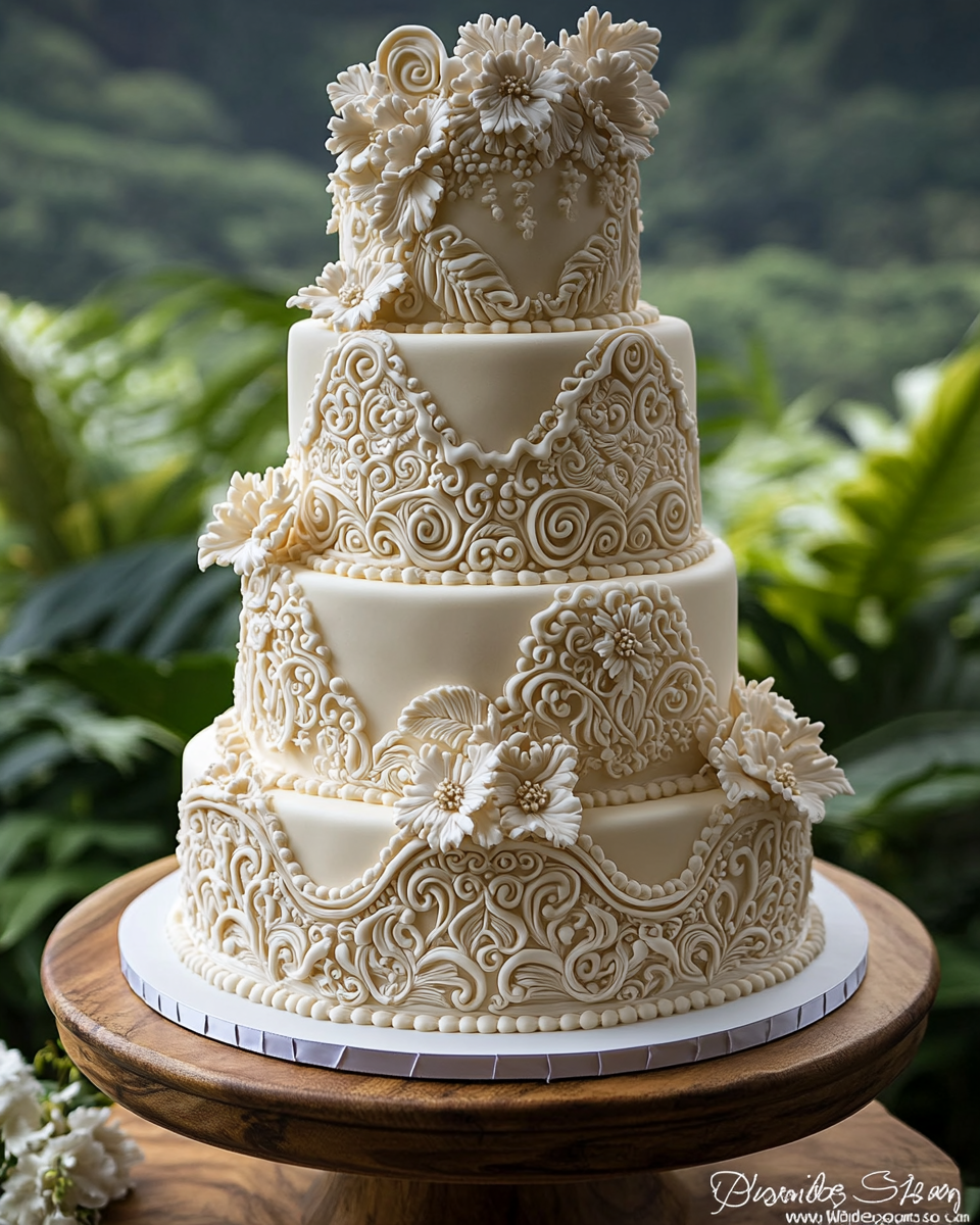 Tall Tribal Wedding Cake in Hawaii