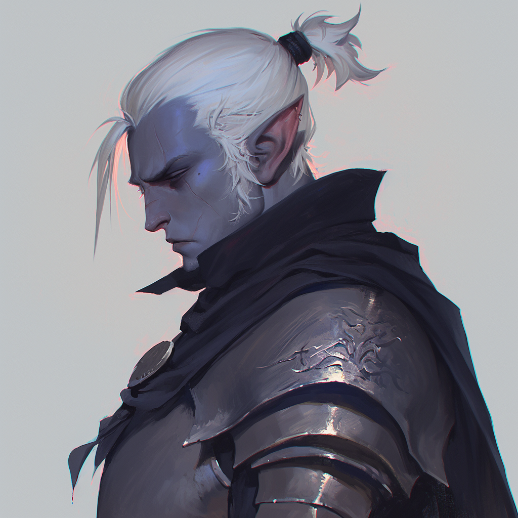 Tall and slim Drow male in black armor.