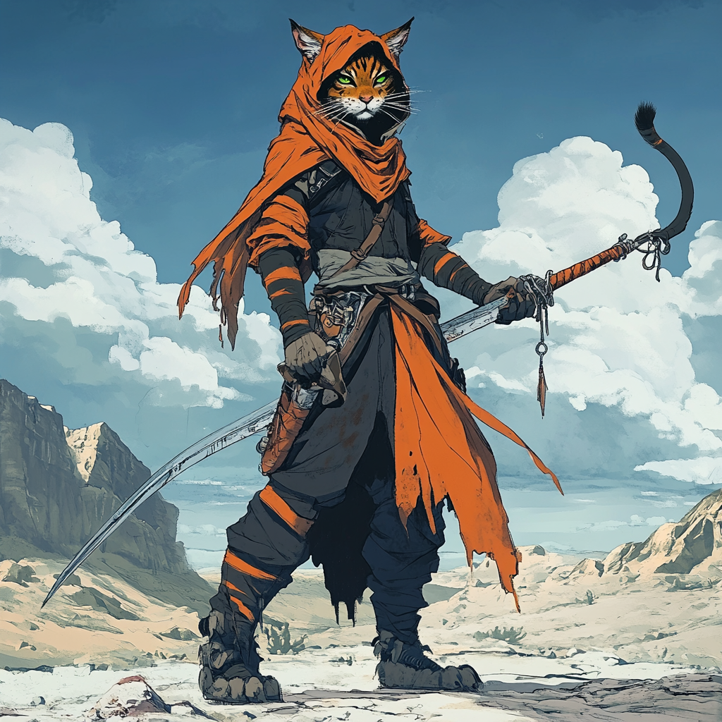 Tall male tabaxi rogue with striped orange fur.