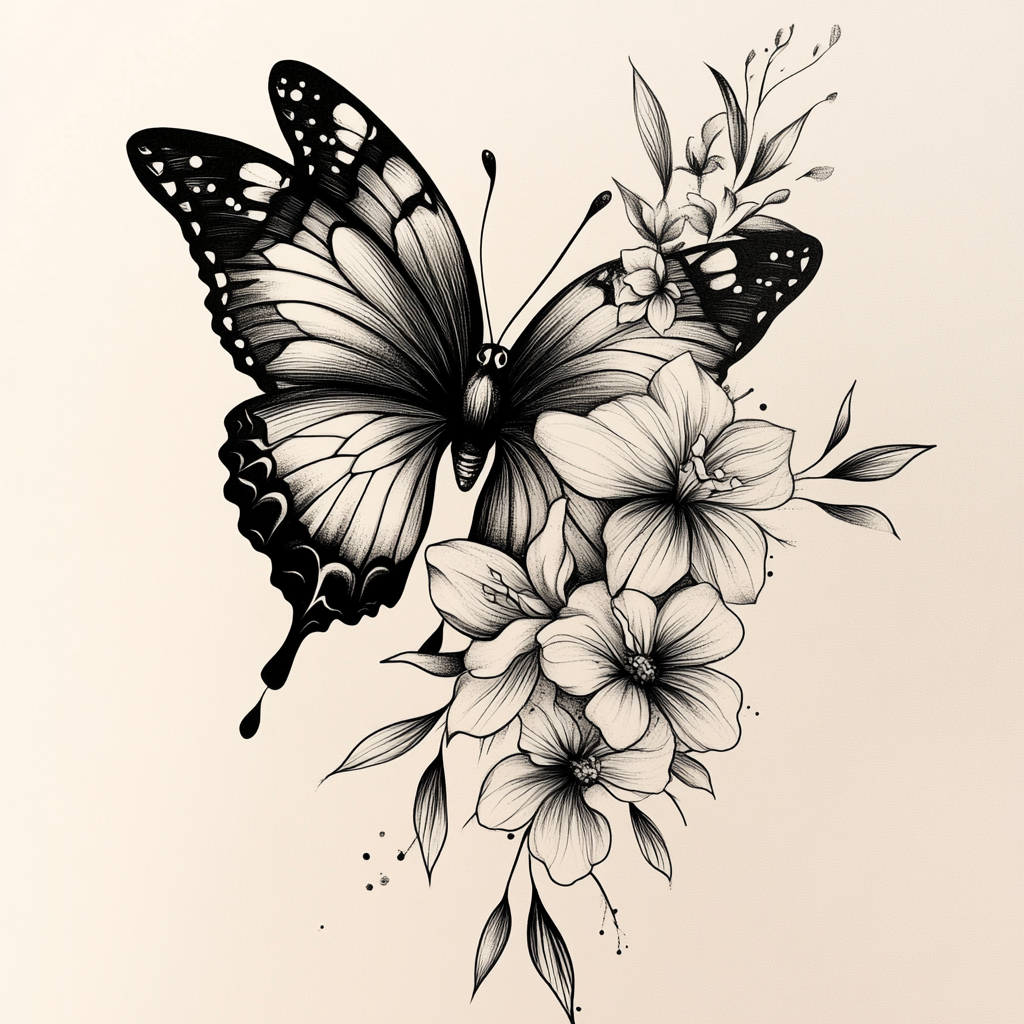 Tattoo Design for Women: Butterfly and Flower Art