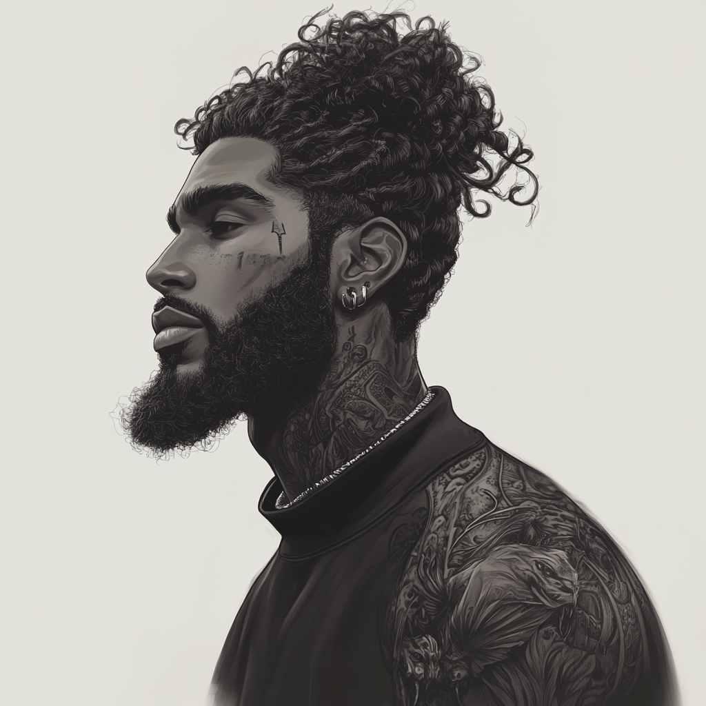 Tattooed Black Man with Mafia Style Edge-Up