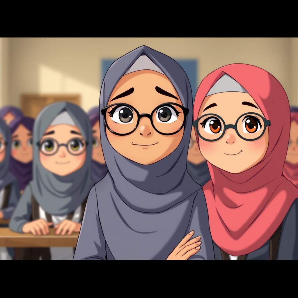 Teacher and students with hijab in school