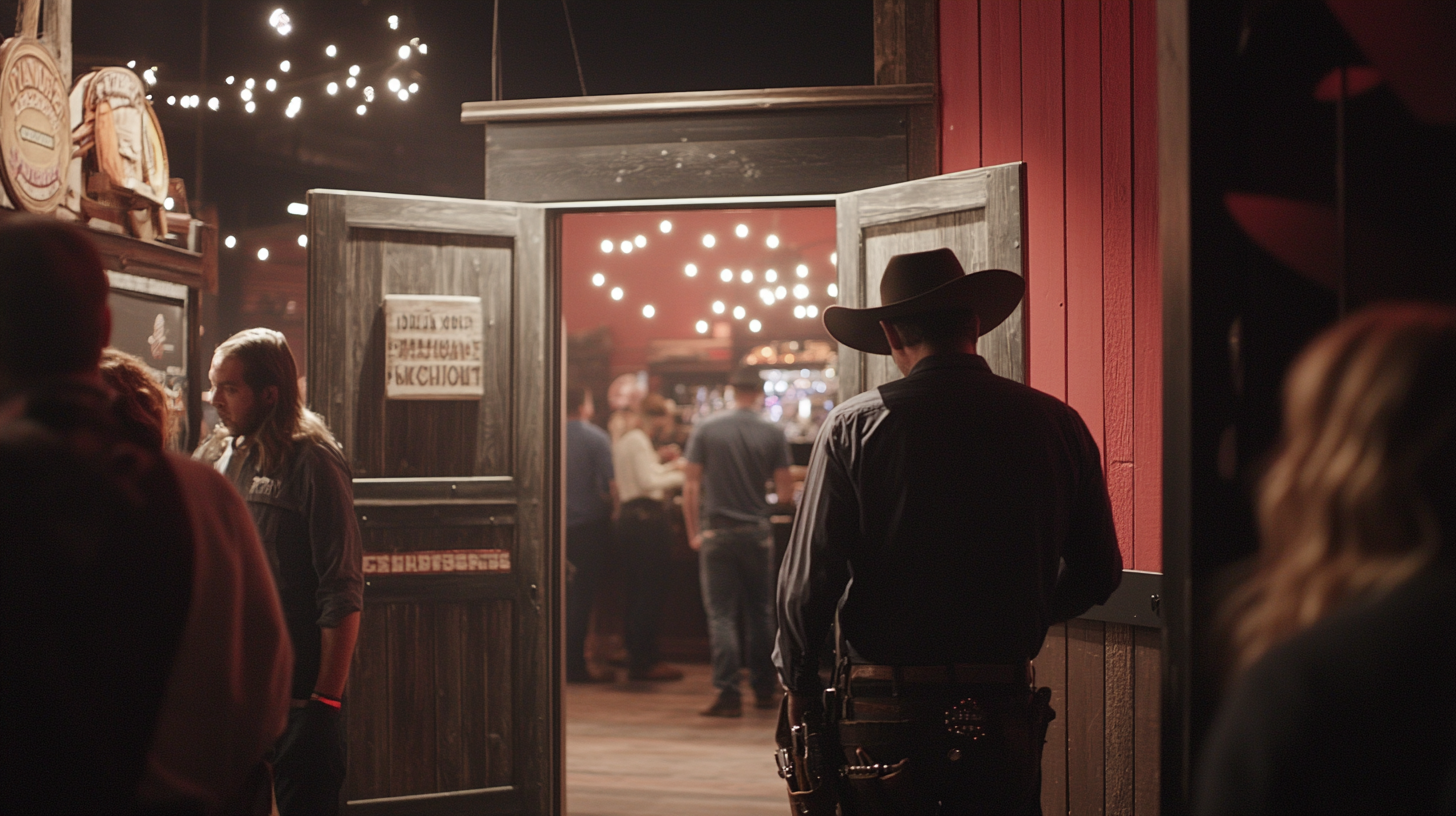 Tech conference with wild west pub booth entrance.