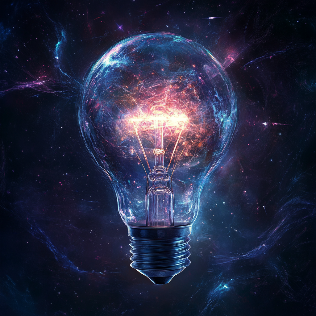 Technology bulb in dark space with science feel