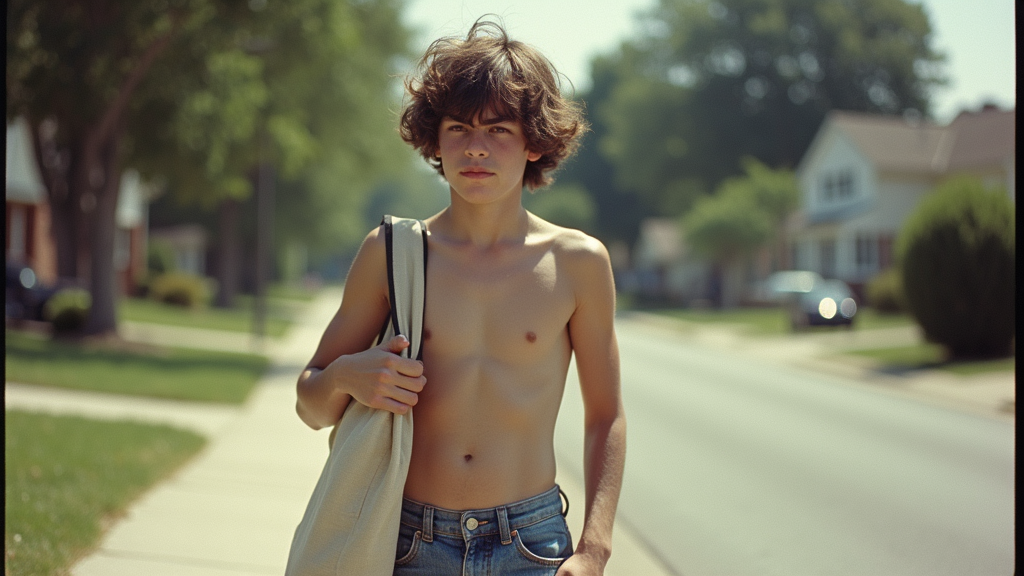 Teen Delivering Newspapers in 1980s Suburban Summer