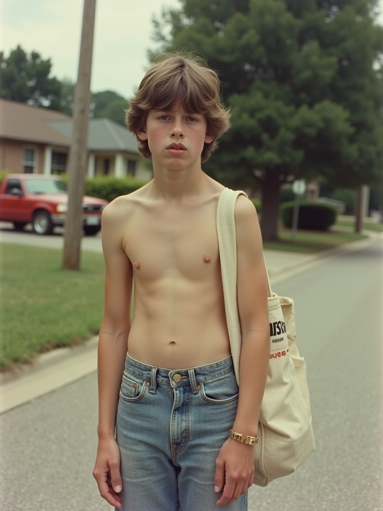 Teenage Paperboy in Vintage 1980s Suburbia