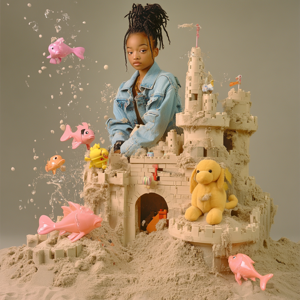 Teenage girl in surreal sand castle world