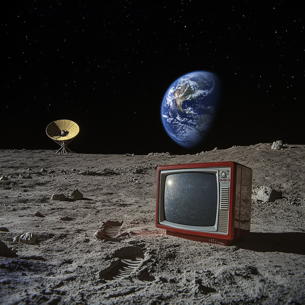 Television on Moon with Earth and Satellite