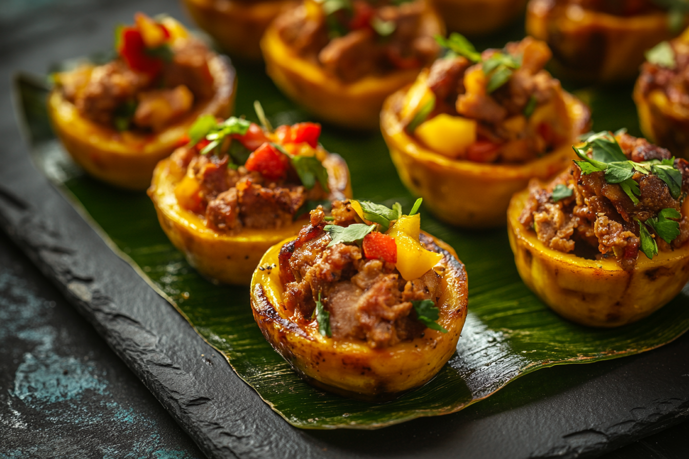 Tempting close-up shot of stuffed plantain cups.