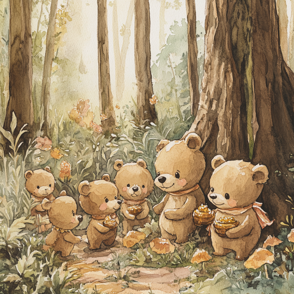 Ten Teddy Bears Adventure: Searching for Honey in Woods.